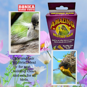 3279 Natural Sterilized Hair Nesting Material box has everything your bird needs to nest. Hang the box on any cage so birds can have quick & easy access to the fibers. 