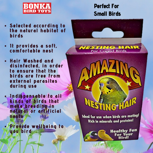3279 Natural Sterilized Hair Nesting Material box has everything your bird needs to nest. Hang the box on any cage so birds can have quick & easy access to the fibers. 